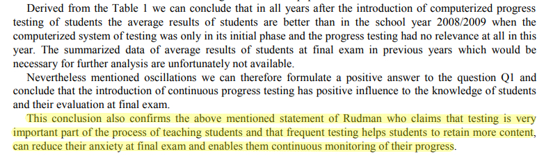 Important Part of the Processing of Teaching Students - The Impact of Progress Testing of Students on their Results at Final Exam